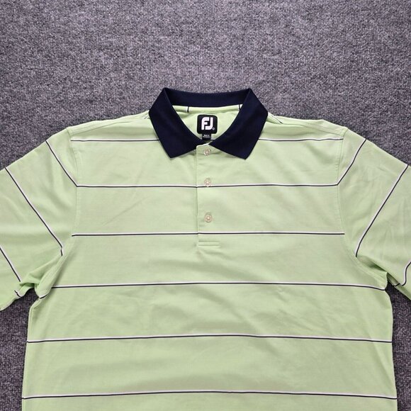 Footjoy Polo Shirt Mens Large Green Striped Short Sleeve Golf Performance Casual - Picture 2 of 10